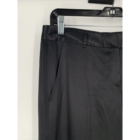 Theory‎ Emery Silk Black Wide Leg Flare Dress Pants with Pockets Sz 4 - Picture 2 of 11